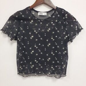Hollister‎ Womens Y2K Dark Floral Mesh Fairy Grunge Whimsigoth Top Size S Black